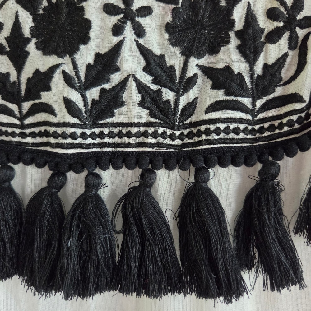 Sorbetto Sheer White Vestito Ornella Embroidered Tassel Midi Dress L/XL NEW - Picture 7 of 13